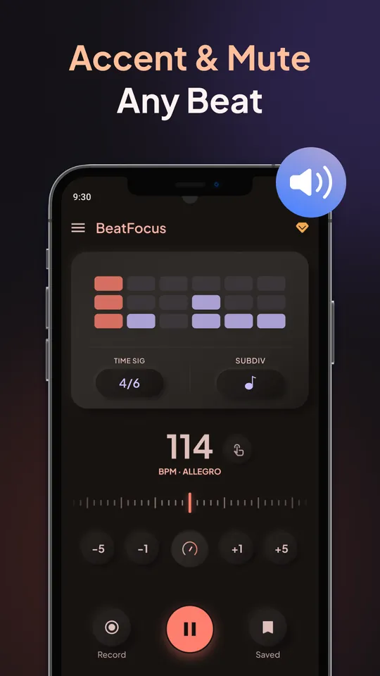 BeatFocus screenshot: Accent and mute any beat
