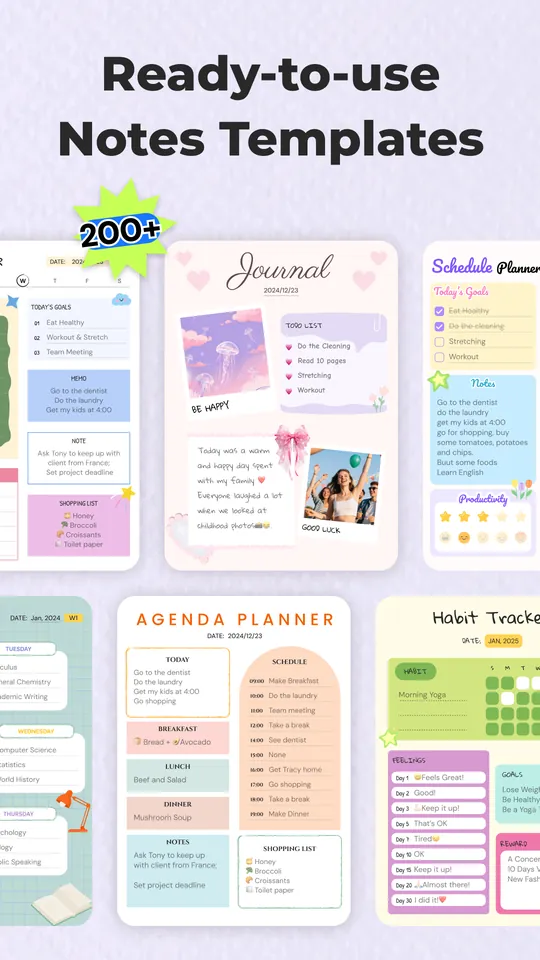 Note.ly screenshot: Ready-to-use notes templates