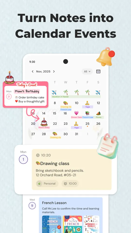 Note.ly screenshot: Turn notes into calendar events