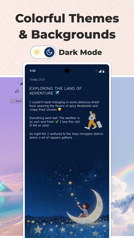 Note.ly screenshot: Colorful themes and backgrounds