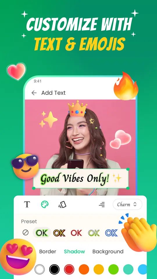 Sticker Vibe screenshot: Customize with text and emojis